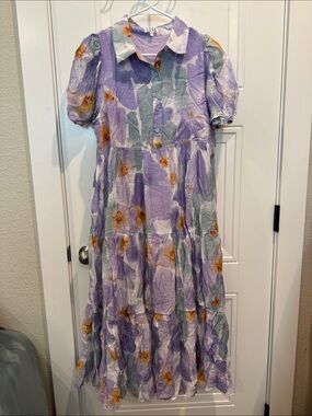 TCEC Lavender Floral Tiered Dress with Puff Sleeves